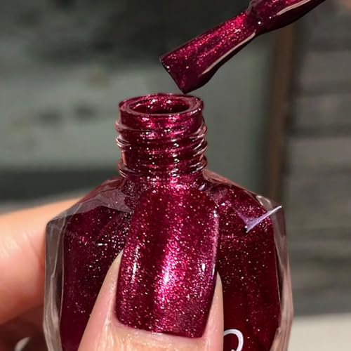 Glitter Nail Polish, Red Nail Varnish, Diamond Glitter Quick Dry Nail Polish No UV Lamp Curing, Long Lasting, Chip Resistant, Non-Toxic, Quick Drying, Salon Manicure, At Home Manicure (8#Pearl Red)