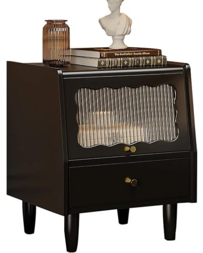 POSEDWRA Table de Chevet en Bois Massif, Meuble Moderne en Verre ondulé, Meuble de Rangement Simple et Petit, Meuble de Rangement créatif