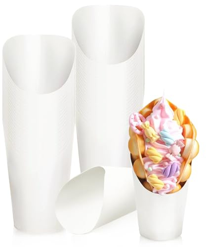 LoNinLoAn Lot de 50 porte-frites jetables en papier kraft, 355 ml, pour goûters, desserts, charcuterie, pour toutes les occasions (blanc)