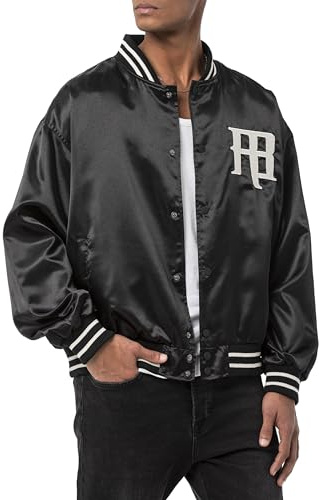 Redbridge Giacca da collegio in raso – Elegante giacca Varsity con ricamo e bottoni automatici, Nero , XXL