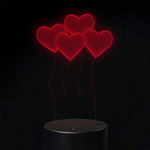 INDIGOS UG - 3D LED Nachttischlampe - Herzen Luftballon - Touch-Nachtlicht - Illusion, Geschenk - Weihnachten Geburtstag Junge - Mädchen Nachtlicht