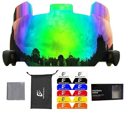 Monte Visière de football américain – Coupe universelle, incassable, anti-reflets, protection UV, s'adapte à toutes les grandes marques de casque, transparente avec des options d'insertion teintées