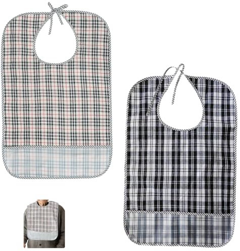 QUNXON 2 Stück Lätzchen für Erwachsene, Wiederverwendbares Schlabberlatz für Erwachsene, Frottee Latz für Erwachsenen, Erwachsenen Latz Wasserdicht mit Kostenloser Höhenanpassungsgurt