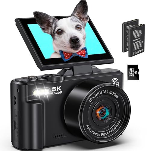 Fotocamere digitali per fotografia 5K - 72MP Vlogging Camera per YouTube WiFi - UHD Autofocus Vlog Camera 3 180° Flip Screen con Zoom 18X - Viaggio YouTube Camera Compact con 32GB SD Card, 2 Batterie
