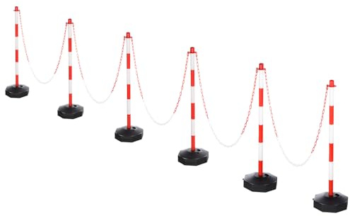 PATIKIL 6Pcs Traffic Delineator Post Barrier with Fillable Base, 5ft Plastic Chain Safety Barriers for Outdoor Indoor Crowd Control Stanchion Construction Parking Lot, Red/White