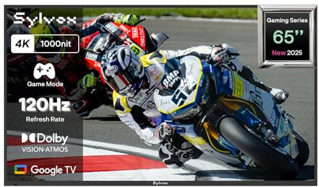 SYLVOX Outdoor TV, 65 Inch 120Hz 4K Smart Gaming TV, 1000nits Sunlight Visible for Outside Television, IP55 Waterproof, Dolby Vision & Atmos, Works with Google Assistant, HDMI 2.1 (Gaming Series 2025)