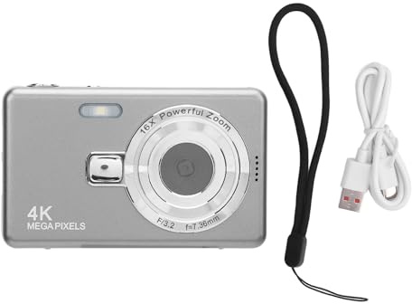 Telecamera Digitale Compatta, Telecamera da Viaggio 4K da 50 MP, Punto Portatile in Stile retrò e Fotocamera per i Principianti per Bambini, 16x Zoom, Schermo a Colori da