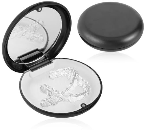 JJUNW Zahnspangendose Mit Spiegel, Spangendose mit Magnetische Schnalle Gebissdose Zahnspange Aufbewahrung Prothesenbox Zahnschiene Box für Prothesen Aufbissschiene Knirscherschiene (Schwarz)
