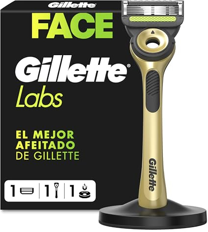 Gillette Labs Herrenrasierer mit Champion Gold Peelingstange, wiederverwendbarem Griff und 1 Nachfüllpatrone GilletteLabs hat 5 beste Klingen der Marke, komfortable Gesichtsrasur