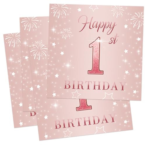 40 Stück Servietten 1. Geburtstag, Deko 1. Geburtstag Mädchen Rosa Geburtstags Servietten, Erster Geburtstagr mädchen Happy Birthday Serviettene, Tischdeko Geburtstags für Junge mädchen Feiern Party