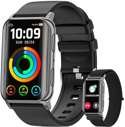 Smart Watch for Men Women (Answer/Make Calls), 1.57 Curved Screen Fitness Tracker IP68 Waterproof with 24/7 Heart Rate/Sleep Monitor, Two Straps Activity Trackers for Android and iPhone