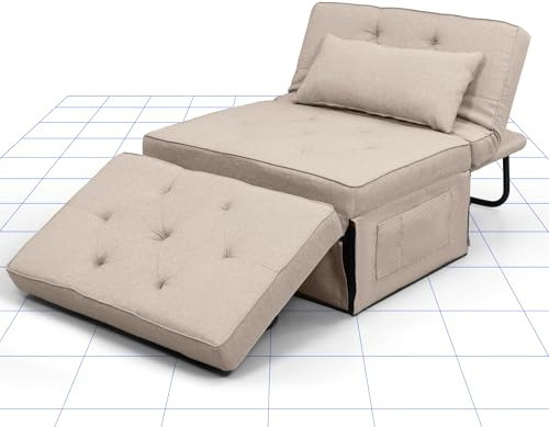 FLEXISPOT Klappsofa mit Bettfunktion, 191 x 69 x 35 cm, DREI Erweiterungsmodi, integrierter Stauraum, geeignet für Wohnzimmer und Schlafzimmer, Tragkraft 300 kg (weißlich)