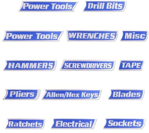 14pcs Magnetic Tool Box Labels, Reusable Magnetic Toolbox Tags Magnet General Tool Box Organize Accessories Clear & Easy to Read, for Steel Toolboxes Carts Drawers and Cabinets