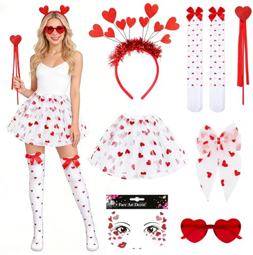 TGKYK Amor Kostüm Damen Zubehör, 7 Stück Amor Kostüm Accessoires mit AMORE Haarreif, Tüllrock, KostüM Herz, Valentinstag Kostüms, AMORE Kostüms Damen für Damens Karneval