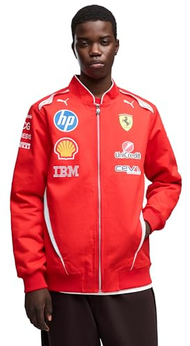 PUMA Scuderia Ferrari F1 2026 Herren Team-Racingjacke - Rot | Alle neuesten Team- und Partnerlogos, Offizielle lizenzierte Replica-Sammlung, Unisex-Normalpassform