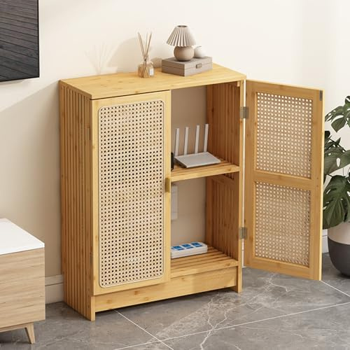 QIUHTR WiFi Router Storage Cabinet,Floor Standing WiFi Router Hidden Box with Adjustable Shelves,Large Capacity,Cable & Power Strip Management and Ventilation for Home & Office(Natural,50 * 70 * 25)
