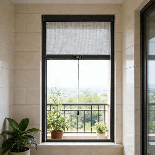 Aeovot Protection Contre Les Insectes Moustiquaire Volet Roulant Store Moustiquaire Fenetre Enroulable avec Cadre Aluminium Filet Écran Anti Moustique Maille Détachable Facile à Installer