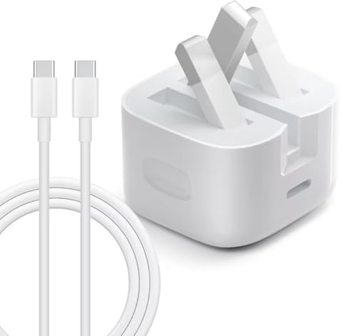 20W USB-C Fast Charger with 1m USB-C to USB-C Cable, PD 3.0 Power Delivery Wall Adapter, White, UK Plug