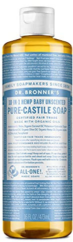 Dr. Bronner 18-in-1 Hemp Un-Scented Baby-Mild Pure-Kastilien Flüssigseife, 16-Unzen-Flasche