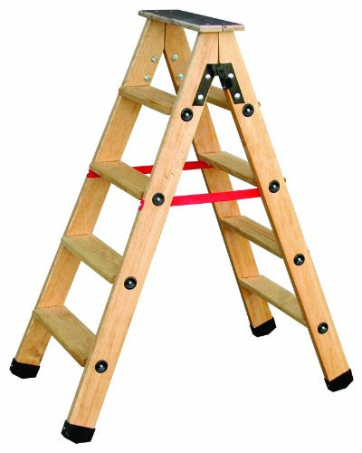 Outifrance 8831906 Escabeau Bois double plan de montée à sangles 5 marches avec tablette
