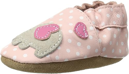 Robeez Baby Girls and Unisex Soft Soles Slip-Resistant Crib Shoes Slippers Moccasins for Infant and Toddler - Little Peanut Core - 6-12 Months Pink