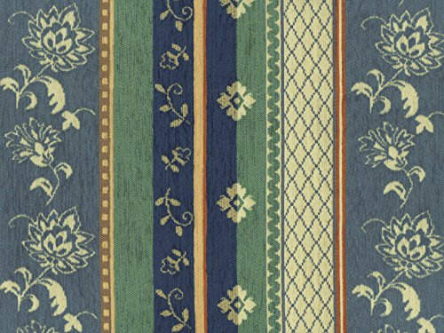 Landhaus Möbelstoff Lindau Farbe 62 (hellblau, blau, grün, lindgrün, beige) mit biologischem Fleckschutz - modernes Chenille-Flachgewebe (gemustert, floral, gestreift, Blumen) Polsterstoff, Stoff, Bezugsstoff, Eckbank, Couch, Sessel, Hussen, Kissen