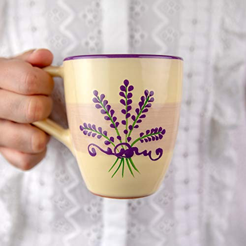 City to Cottage | Tasse Mug à café, à thé, chocolat chaud | beige à motif lavande en céramique avec grande anse faite et peinte à la main | 300ml