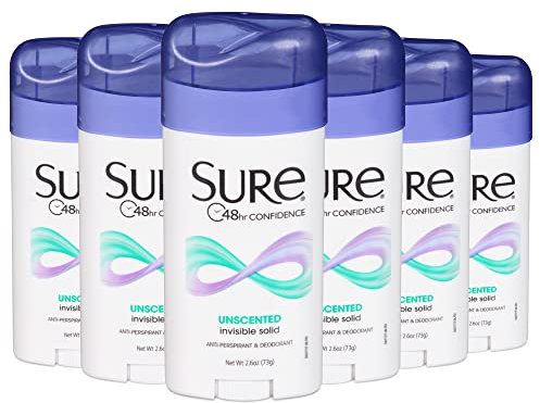 Sure Women's Invisible Solid Antiperspirant Deodorant, Unscented, 2.6 Ounce (Pack of 6)
