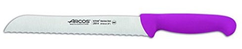Arcos Serie 2900 - Cuchillo Panero - Hoja Serrada de Acero Inoxidable Nitrum de 200 mm - Mango inyectado en Polipropileno Color Fucsia