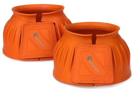 Shires Arma Overreach Bell Boots - 6mm Rubber Shock Absorbing Double Touch-Close - Multiple Sizes Orange/Cob