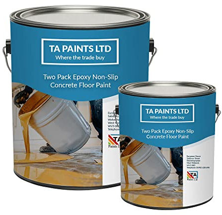T A Paints Ltd Non Slip Epoxy Resin Garage Floor Paint Heavy Duty Two Pack Epoxy Concrete Floor Paint Coating (5L White)