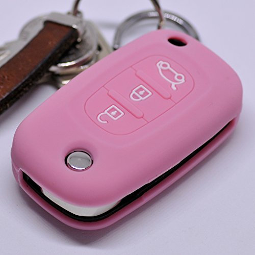 Soft Case Schutz Hülle Auto Schlüssel für Renault Twingo Clio Smart Forfour Klappschlüssel 3 Tasten Remote/Farbe Pink