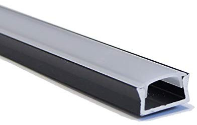 2X 1M/3.3ft Aluminium LED Profile with Cover/Extrusion Channel for 12V 5050 5630 3528 Strip Lights Single Colour RGB White Kitchen Cabinet (Black, Opal Cover)