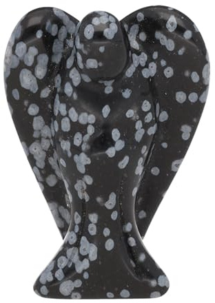 Engel Schutzengel aus Edelstein stehend (Schneeflocken-Obsidian)