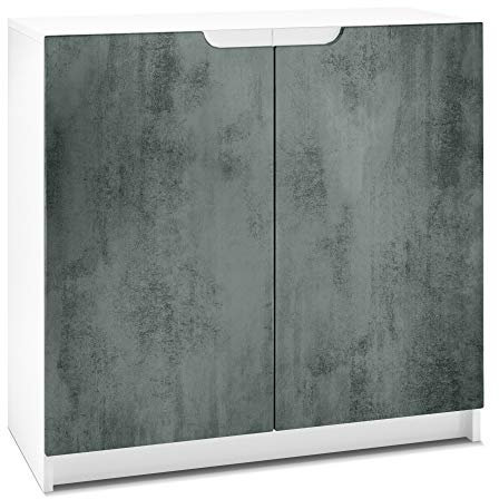 Vladon Sideboard Logan, Made in Germany, Kommode mit 2 Türen, Weiß matt/Beton dunkel Optik (82 x 78 x 37 cm)