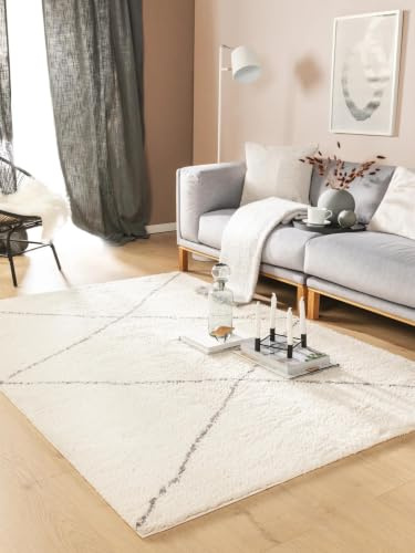 benuta Nest Hochflorteppich Benno - Creme 160x230 cm - Kunstfaser - Rechteckig & im Style: Berber, Traditionell, Hygge & Cozy, Minimalistisch, Scandi - Pflegeleicht für Wohnzimmer Schlafzimmer