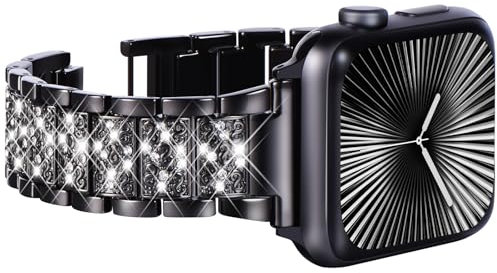 WINGLE 38mm 40mm 41mm 42mm(Series 11 10) Compatible with Apple Watch Straps, Women Bling Diamond Rhinestone Bracelet Replacement Band for Apple Watch Strap SE Series 11 10 9 8 7 6 5 4 3 2 1,Black