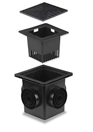 Uni-Green Auffangbecken-Set, 30,5 x 30,5 cm, mit Schmutzkorb und Gitter, quadratischer Sturmablauf, Auffangbecken für Entwässerung mit 4 Ausgängen, passend für Rohre mit 4 Größen (5,1 cm, 7,6 cm, 10,2