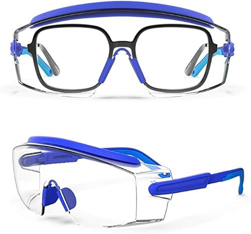 MEIGIX Anti-Beschlag-Schutzbrille, Schutzbrille mit kratzfesten Gläsern, verstellbarer Rahmen und Bügel, klare Brille, Laborbrille für Damen und Herren (Blau, 1 Paar)
