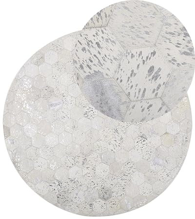 Designer Teppich aus Leder in Beige und Silber rund ⌀ 140 cm Bozkoy