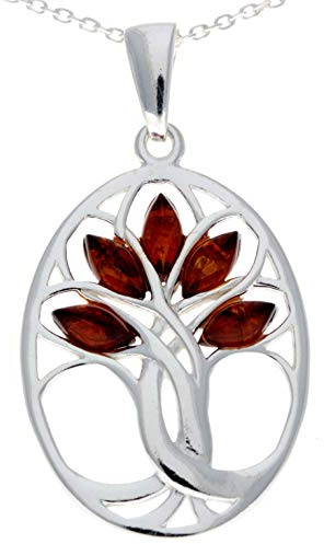 Pendentif arbre de vie en ambre de la Baltique véritable et argent sterling sans chaîne – GL364