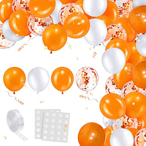 Sumind 73 Pieces Balloon Garland Arch Kit with Mixed-colored Balloons Latex Balloons for Birthday Wedding Shower Party Decoration (Orange and White)