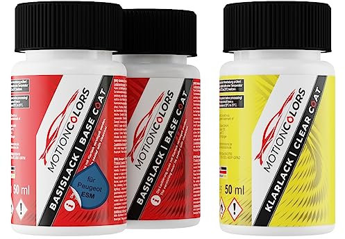 MOTIONCOLORS Bleu Vertigo Metallic/Vertigo Blau Metallic ESM für Peugeot Autolack Lackstift Set Grundlack Basislack Klarlack je 50ml