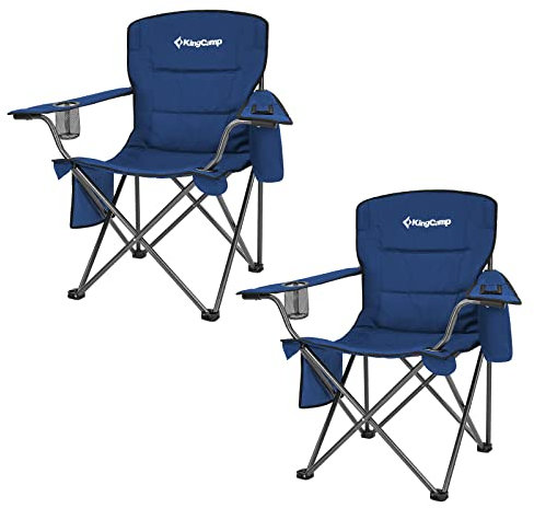 KingCamp Campingstuhl Faltbar Angelstuhl Bequem Gepolster Klappstuhl Camping mit Armlehne und Getränkehalter praktisch robust bis 136kg Outdoorstuhl