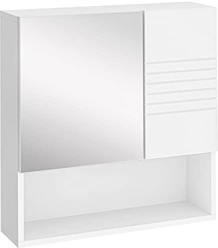 kleankin Bathroom Mirror Cabinet Wall-Mounted Storage w/Double Door Adjustable Shelf - White