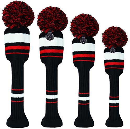 Confezione da 3 o 4 copri mazze da golf per Woods 1 3 5 Driver Fairway ibridi in legno con targhetta numerica (scuro 1335)