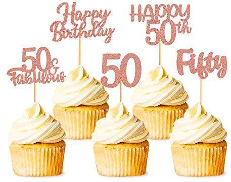 40 Stück Rose Gold Glitzer 50 Geburtstag Cupcake Topper 50. Geburtstag Party Cupcake Topper Picks für Mädchen Jungen Teen Party Geburtstag Party Dekoration