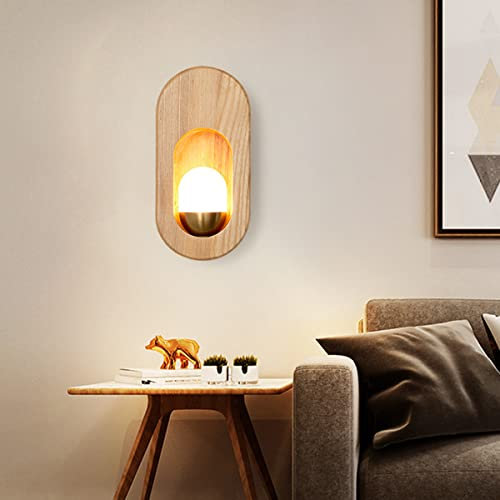 LANMOU Wandleuchte Innen Holz, Warmweiß Holz Wandlampe Rustikal Mit Glas Lampenschirm, 5W LED Nachtlampe Holzfarbe Wandbeleuchtung für Schlafzimmer Wohnzimmer Nachttisch Arbeitszimmer, H 20cm