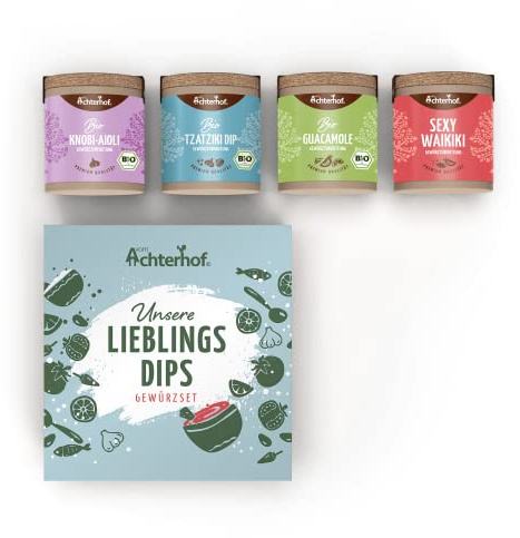 Unsere Lieblings Dips | Gewürzmischung Guacamole, Knobi-Aioli Bio, Sexy Waikiki und Tzatziki Dip Bio | vom Achterhof