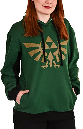 Elbenwald The Legend of Zelda Felpa con Cappuccio con Stampa Triforce e Simboli per Uomo Donna Unisex Verde Oro - M